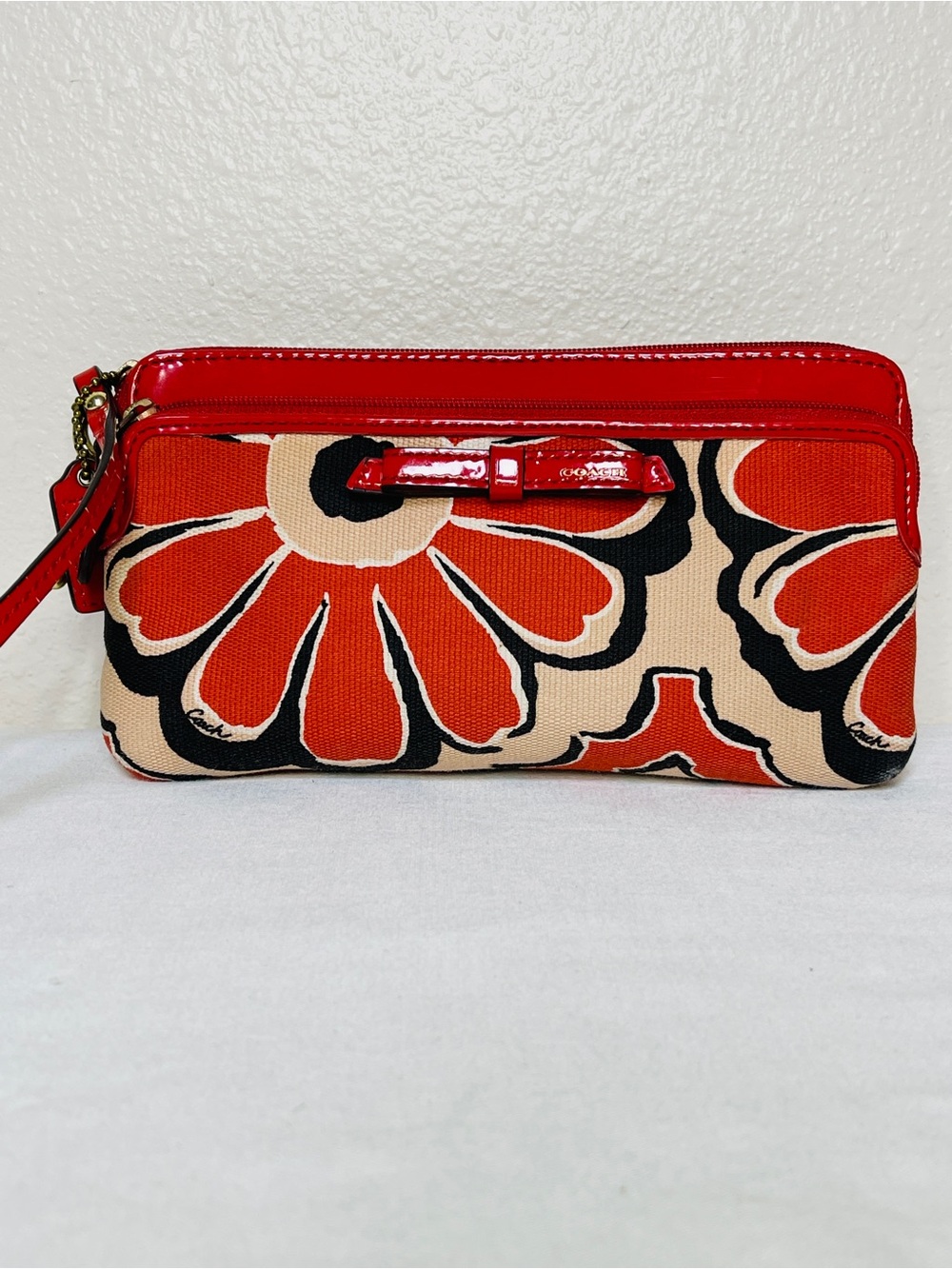 Coach Poppy Floral Scarf Print Double Zip Wallet #49939